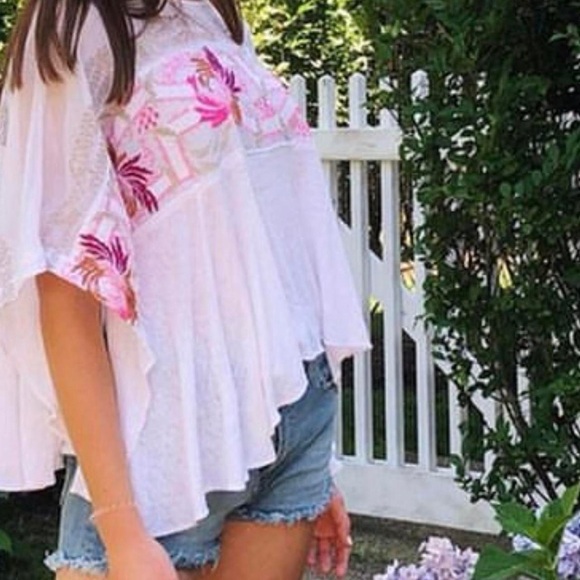 Free People Love Letter Linen Blend Embroidered T-shirt, - Picture 1 of 7